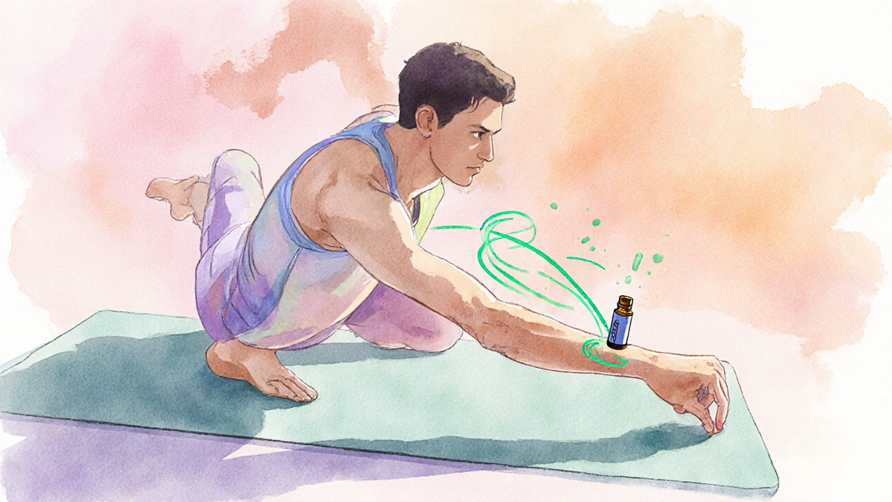 Bojovník II s aplikovaným mátem na zápěstí, energický a soustředěný