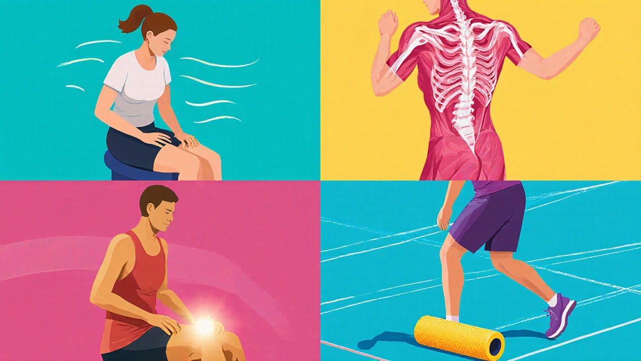 Čtyři sportovní masážní techniky – hluboká, myofasciální, trigger point a pěnové válcování.