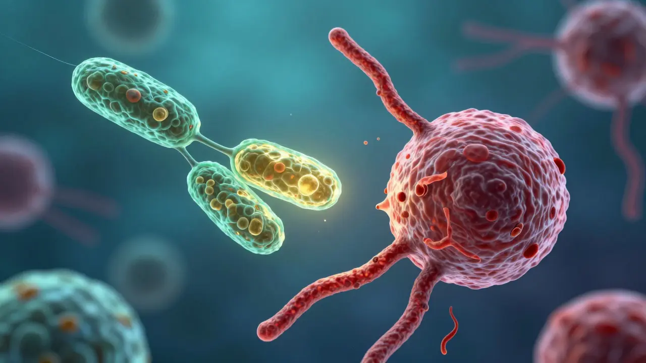 Microscopic view of healthy vs. damaged cells, showing long telomeres and glowing mitochondria.