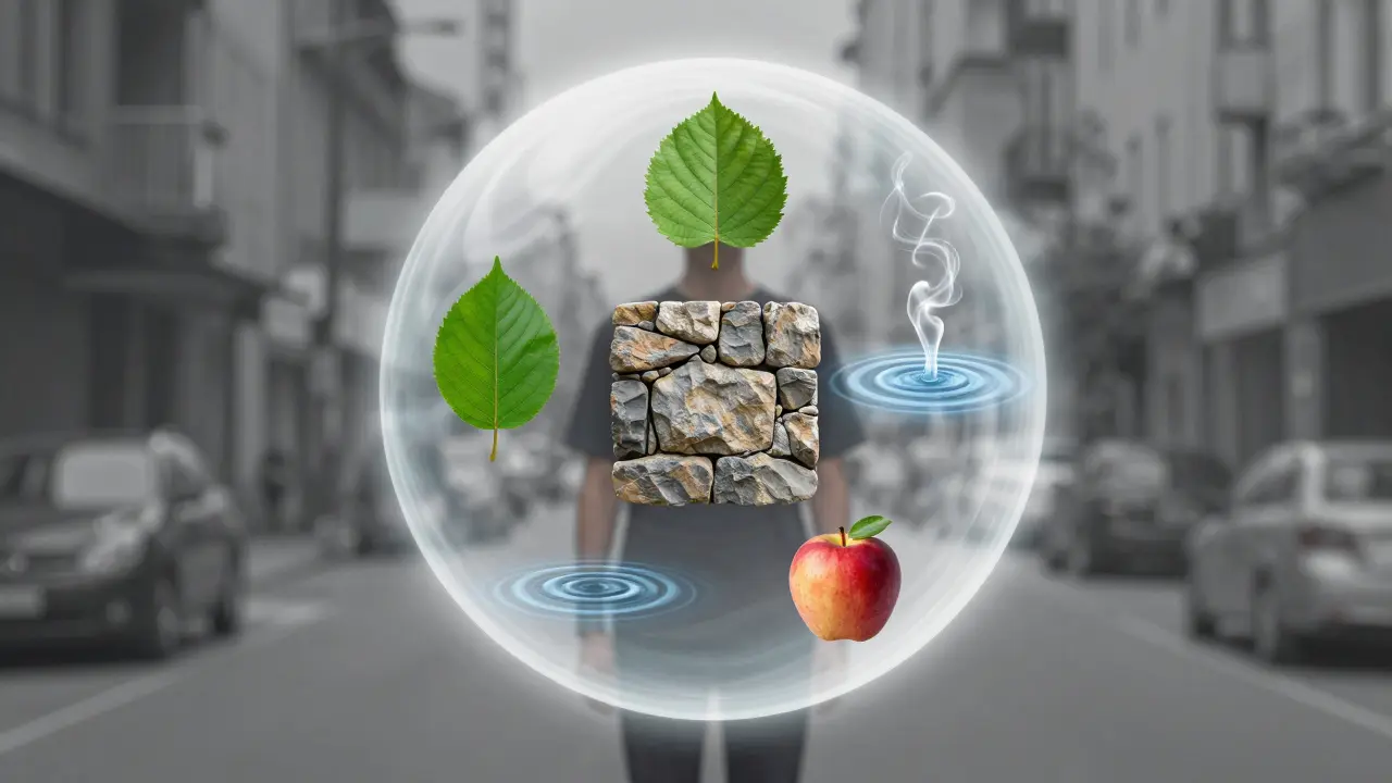 Koncepcja mindfulness a uzemnění v chaosu města pomocí vnímání smyslů.