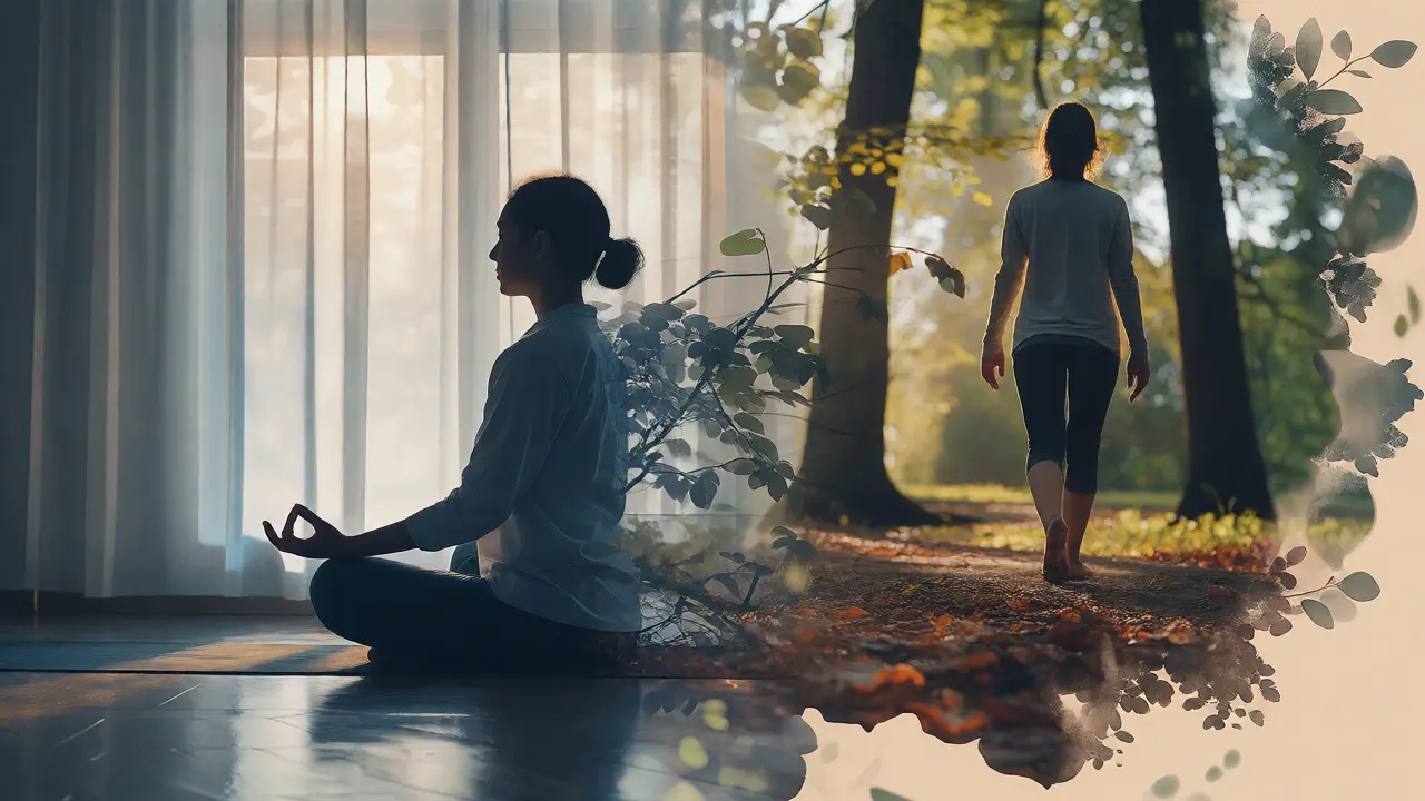 Kombinace meditace v klidu a všímavé chůze v přírodě